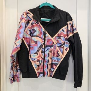 Michele Black Bomber Jacket with Multicolor Geometric Print